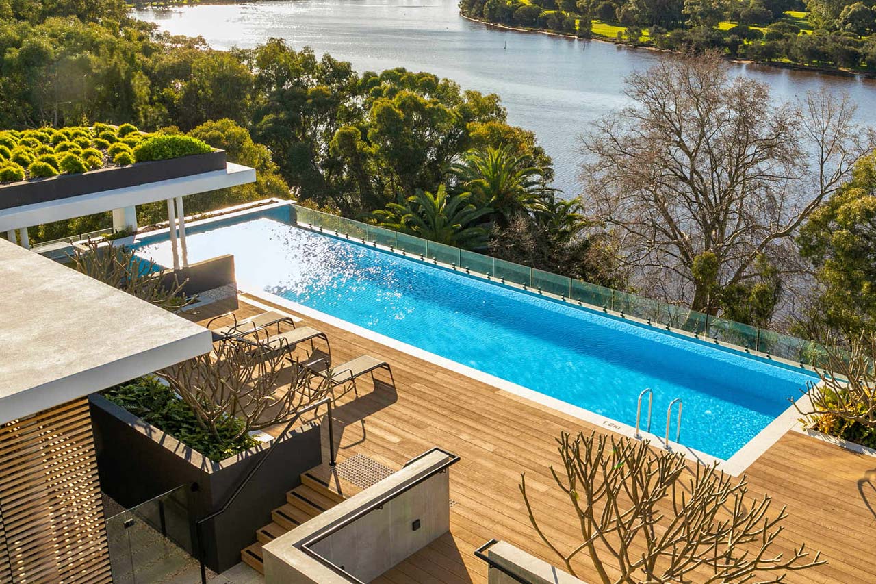 private swimming pool facing the swan river