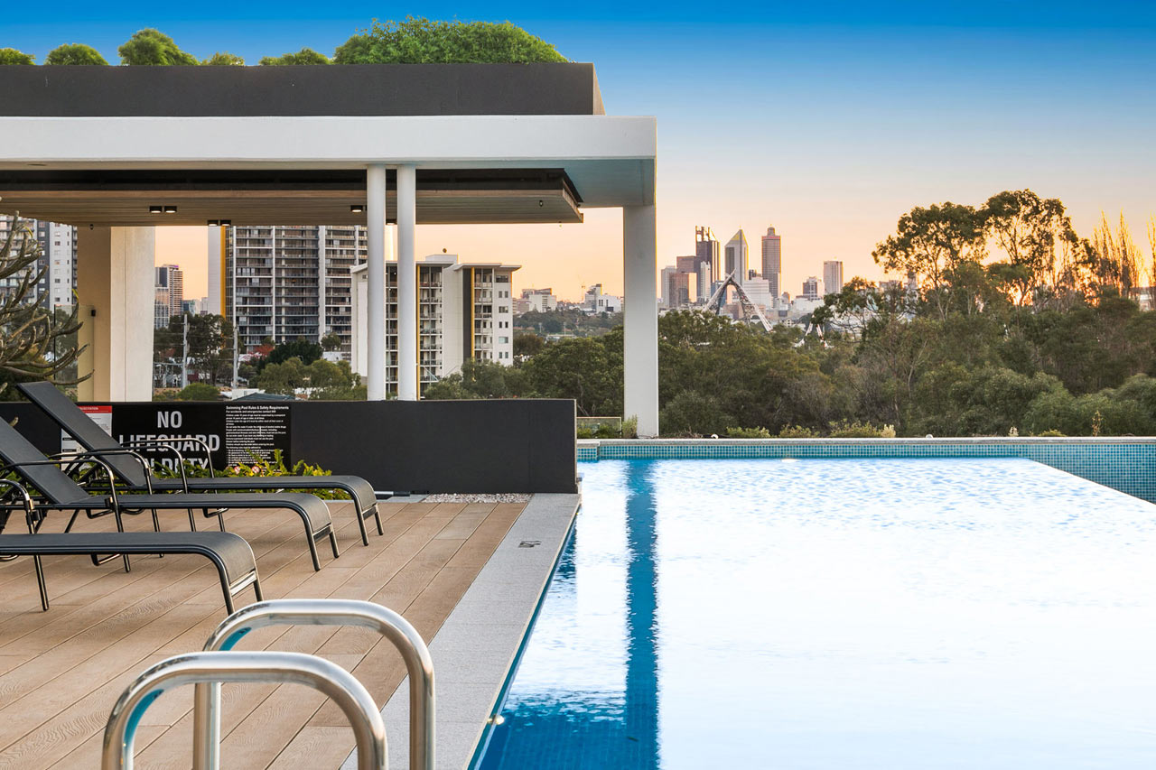 stunning views of Perth CBD from the swimming pool